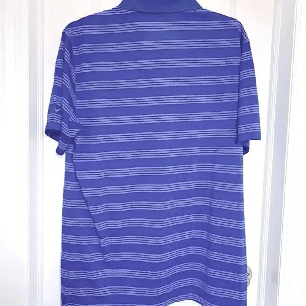 Nike Golf Tour Performance Dri-FIT Polo Shirt Blue White Stripe Large